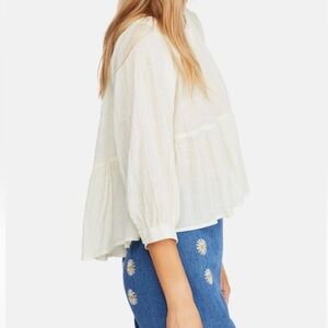 FREE PEOPLE Sea to Shore Gauzy Peasant Top SZ Small Ivory Bohemian Light NWT